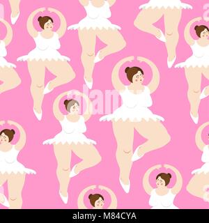fat Ballerina pattern. Ballet seamless background. Big woman in punt. Dance Swimsuit Stock Vector