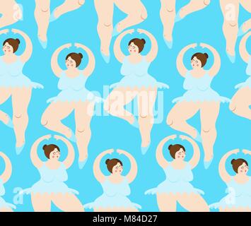 fat Ballerina pattern. Ballet seamless background. Big woman in punt. Dance Swimsuit Stock Vector