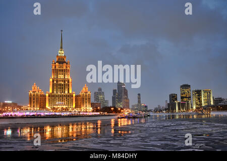 Moskva City After Blizzard in Twilight Stock Photo