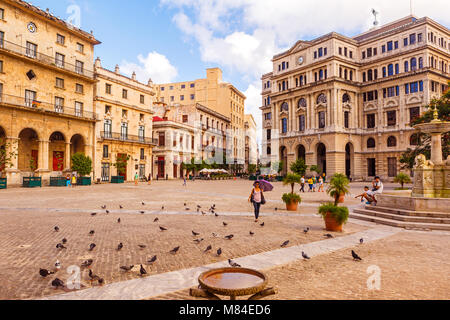 Wide View of the Plaza Vieja in Old Havana Cuba Stock Photo