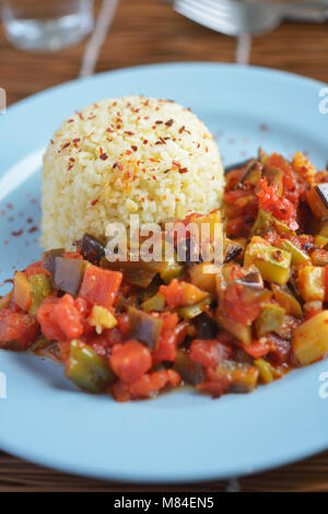 Turkish dinner with rice and vegetable saute Stock Photo