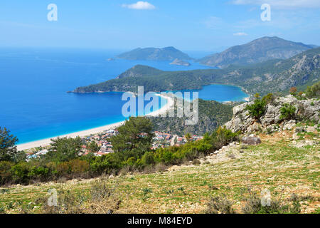 Aerial view of Oludeniz bay on the Mediterranean coast of Turkey Stock Photo