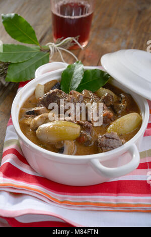 Beef bourguignon with pearl onion and bouquet Garni Stock Photo