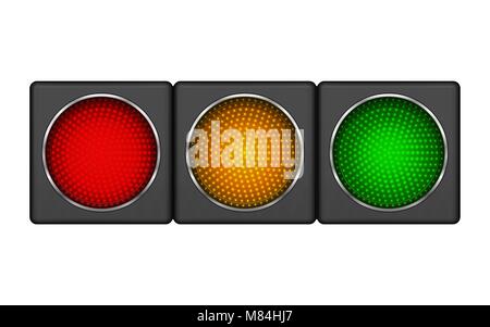 Modern horizontal led traffic light with of switching-on red, yellow, green lights. Stock Vector