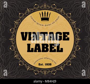 Vector ornate vintage label with crown for your design. Stock Vector
