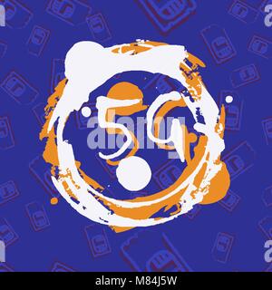 5g connection. The standard of communication in Mobile technologies. Seamless background with sim cards and splashes of bright paint. Grunge style Stock Vector