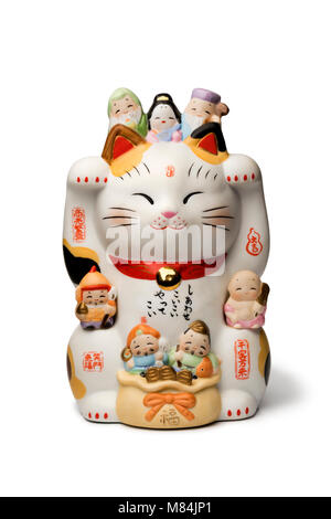 Japanese maneki neko, lucky cat isolated on white background Stock Photo