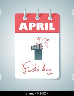 1 April Fools Day. Hand lettering script and Jester cap sketch over calendar sheet. Vector illustration. Stock Vector