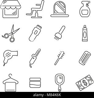 Hair Salon or Hairdressing Salon & Equipment Icons Thin Line Vector Illustration Set Stock Vector