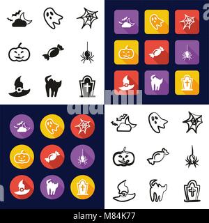 Halloween All in One Icons Black & White Color Flat Design Freehand Set Stock Vector