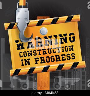 Construction progress design with crane hanger and board, colorful design vector illustration Stock Vector