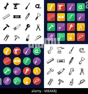 Handyman All in One Icons Black & White Color Flat Design Freehand Set Stock Vector