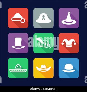 Hat Icons Flat Design Stock Vector