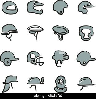 Helmet Icons Freehand 2 Color Stock Vector