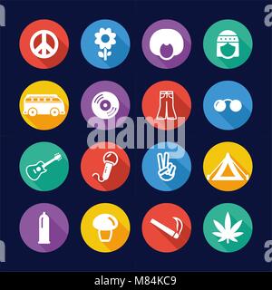 Hippie Icons Flat Design Circle Stock Vector