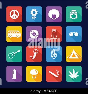Hippie Icons Flat Design Stock Vector