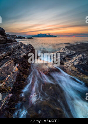 The island of Landegode in the sunset Stock Photo