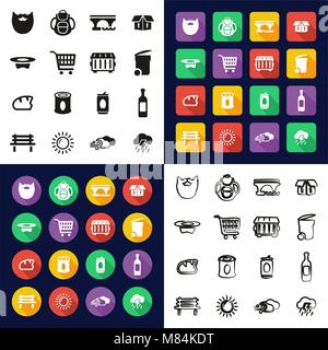Homeless All in One Icons Black & White Color Flat Design Freehand Set Stock Vector