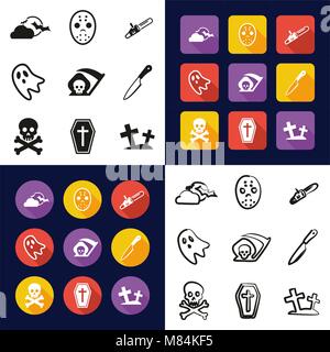 Horror All in One Icons Black & White Color Flat Design Freehand Set Stock Vector