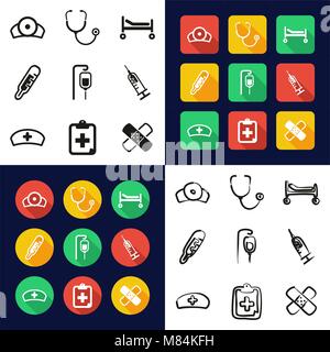 Hospital All in One Icons Black & White Color Flat Design Freehand Set Stock Vector