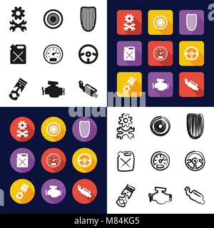 Hot Rod All in One Icons Black & White Color Flat Design Freehand Set Stock Vector