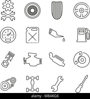 Hot Rod Parts, Tools & Equipment Icons Thin Line Vector Illustration Set Stock Vector
