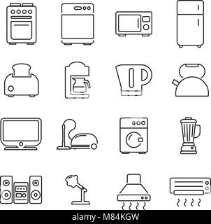 Household Appliances or Electric Appliances Icons Thin Line Vector Illustration Set Stock Vector