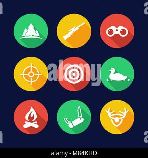 Hunting Icons Flat Design Circle Stock Vector