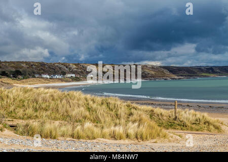 Port Eynon Beach on the Gower Peninsula looking across to Horton, south Wales Stock Photo