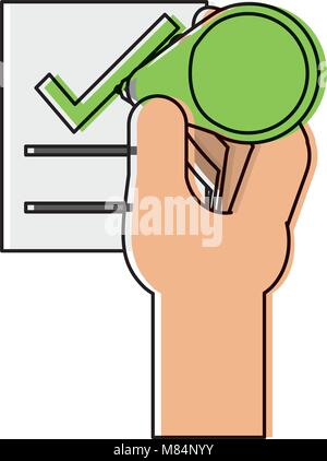 hand with votation paper with check icon over white background, vector ...