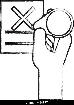 sketch of hand with votation paper with cross icon over white ...