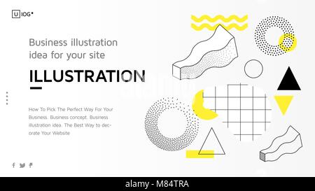 Vector concept with universal abstract shapes, text. Landing pag Stock Vector