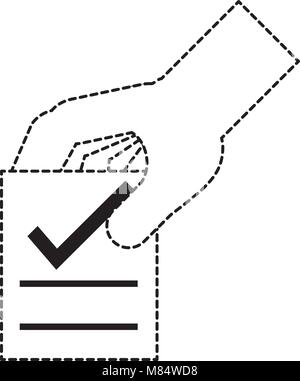 hand with votation paper with check icon over white background ...