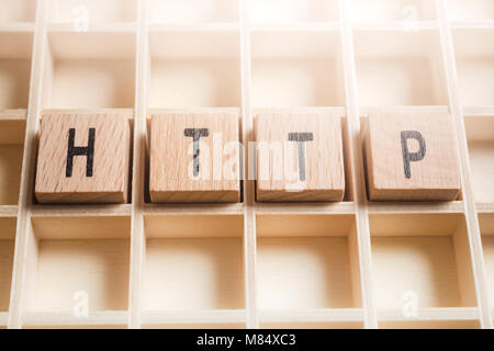 Macro Of The Word HTTP Formed By Wooden Blocks In A Type Case Stock Photo