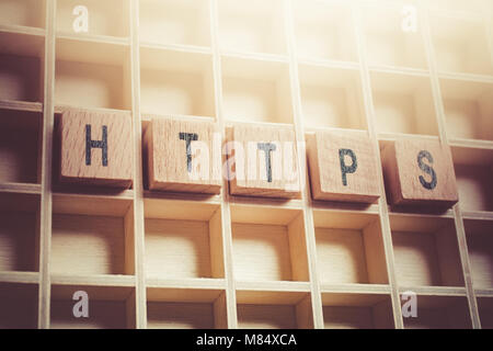 Macro Of The Word HTTPS Formed By Wooden Blocks In A Typecase Stock Photo