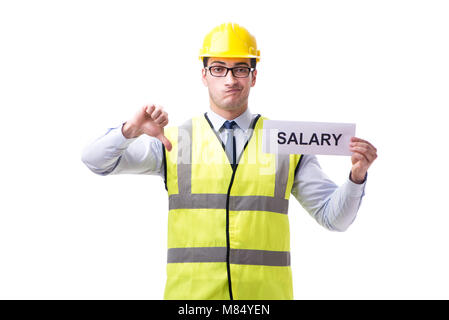 Construction supervisor asking for higher salary isolated on white background Stock Photo