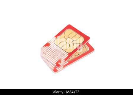 Two sim cards isolated on white background Stock Photo