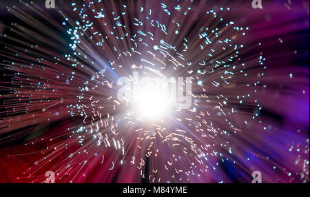 fiber optics, fiber threads for ultra fast internet communications, thin light threads that move information at high speed Stock Photo