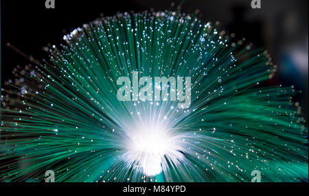 fiber optics, fiber threads for ultra fast internet communications, thin light threads that move information at high speed Stock Photo