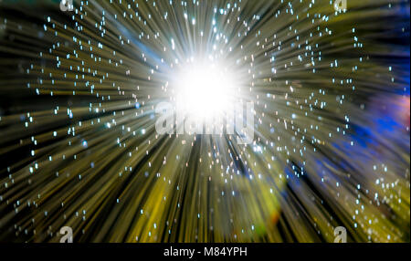 glow fiber optics, fiber threads for ultra fast internet communications, thin light threads that move information at high speed Stock Photo