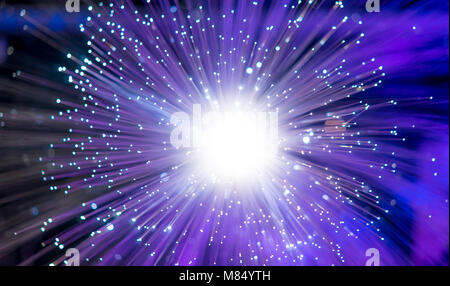 telecommunication, fiber optics, fiber threads for ultra fast internet communications, thin light threads that move information at high speed Stock Photo