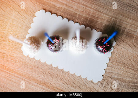 Sweet Cake Pops on table Stock Photo