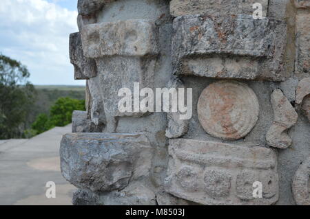 Mayan carvings at the Grand Pyramid in Uxmal, Mexico Stock Photo