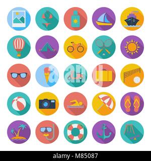 Summer flat color icons. Vector illustration. Stock Vector