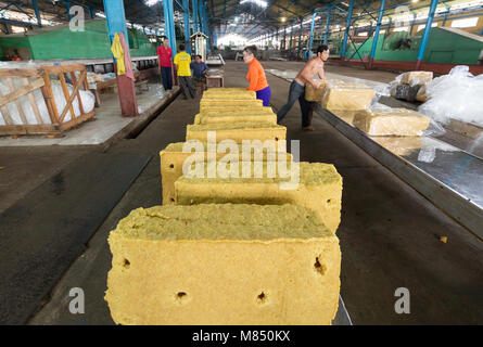 Rubber factory, Cambodia, Asia - workers producing rubber in a rubber factory, Cambodia, Asia Stock Photo