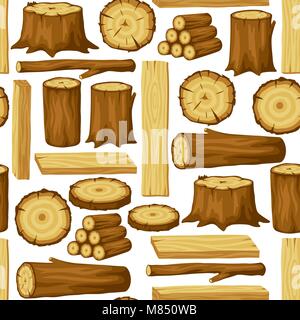 Seamless pattern with wood logs, trunks and planks. Background for forestry and lumber industry Stock Vector