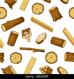 Seamless pattern with wood logs, trunks and planks. Background for forestry and lumber industry Stock Vector