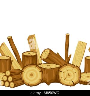 Seamless pattern with wood logs, trunks and planks. Background for forestry and lumber industry Stock Vector