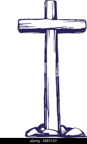 Christian wooden cross. Easter . symbol of Christianity hand drawn vector illustration sketch Stock Vector
