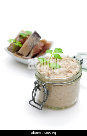 Forshmak  paste from herring isolated on white Stock Photo
